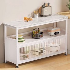 SeekFun 여닫이 수납장 세라믹 상판 튼튼한 와이드 아일랜드 주방 다용도 진열장 정리대 식탁 1000, 화이트 3단