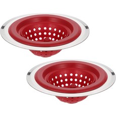 uxcell 실리콘 싱크대 스트레이너 분리 가능한 스테인리스 스틸 가장자리가 있는 2개 주방 배수 스토퍼 직경 4.4인치 테두리 빨간색, Red