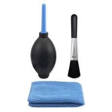 三合一清潔組 適用 吹塵球 清潔刷 清潔布 擦拭布 拭鏡布, 黑藍, 1套