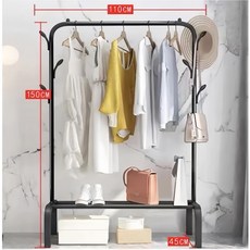 多功能衣帽架 簡約落地衣架 雙桿式 110cm / 150cm / 45cm 烤漆鋼管, 110cm-單桿-氣質黑