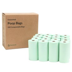 100% 퇴비화 및 생분해성 강아지 배변 봉투 누출 방지 매우 두꺼운 라이트 그린 가방 크고 작은 강아지용 반려동물 쓰레기 봉투 - 무향 Planet4Life (240개 팩, 1 Count (Pack of 240)