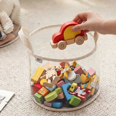 엔루즈 안전한 투명 장난감 정리함 레고 블럭 인형 보관 수납함, 1개, 크림화이트