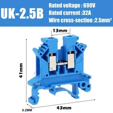 10Pcs 영국 2.5 터미널 블록 UK2.5B 나사 연결 연결 스트립 2.5B 2.5mm² 케이블 전기 Din 레일 와이어 커, 06 UK2.5B-Blue, 01 10PCS, 1개