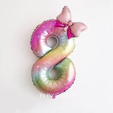 블링살롱 핑크 리본 레인보우 대형 숫자풍선 40인치 기념일 생일파티 돌잔치 이벤트 풍선, 숫자 8