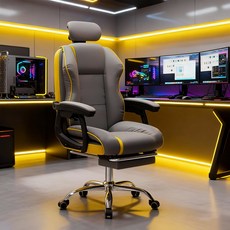 Takata 게이밍 의자 침대형 머리받침조절 발받침대 리클라이너 고급 인조가죽 사무용 컴퓨터 의자, 그레이