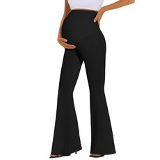 Peauty 버터처럼 부드러운 임산부 플레어 레깅스 복부 위 - 신축성 있는 복부 지지 임산부 바지 요가 라운지 웨어 블랙. M