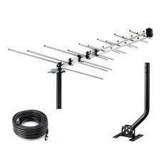 CeKay 실외 야기 HD 안테나 u2013 장거리 디지털 TV 안테나 40FT RG6 동축 케이블 및 J 마운트 다락방 지붕 또는 RV에 이상적임 4K/1080P의 투명