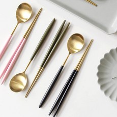 국산 명품 수저세트 금수저 세트 부부 커플 수저세트 고급 스텐 수저세트 1p 9color, 8. 골드- 올리브 [best]