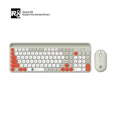 R8 朋克無線圓點鍵盤鼠標套裝 2.4G藍牙圓鍵鍵鼠套裝 臺灣72H發貨, 1930灰白拼色 英文