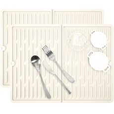 1+1 폴더형 실리콘 드라잉매트 식기건조매트 그릇 접시건조 컵건조대, 아이보리, 2개, 2단