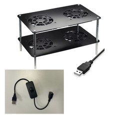 雙層USB風扇散熱架 黑色 加寬加厚款 路由器散熱座, 1個, 雙層風扇架一組+USB開關電源線