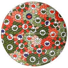 토탈하우스 반으로 딱 접히는 해피플라워 사우나방석 원형 (L) 32cm 양면 반접 사우나매트 국산제조 캠핑방석 목욕방석 원형방석, 1개, 주황녹색