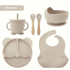 嬰兒輔食碗 6件組 寶寶學飲杯 卡通餐盤 兒童餐具, 青色Cyan,貓耳盤子Plate/1PCS, 1個