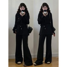 8657L_大碼女裝微胖mm連帽衛衣正肩上衣休閒長褲顯瘦兩件套