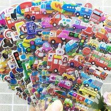 工程車貼紙兒童貼畫 小汽車交通工具警車消防車泡泡貼畫 恐龍貼紙畫汽車, 汽車泡泡貼6張不重