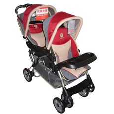 欣康豪華雙人座手推車 HS800 雙寶適用 抗UV遮陽篷 大容量置物籃, 紅色現貨1台1訂單, 1個