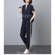Merero 여성 여름 반팔티셔츠 롱바지 트레이닝복 세트