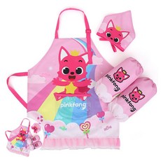 [팔마누] 어린이앞치마두건팔토시세트 어린이앞치마두건세트 유아미술용앞치마팔토시세트 핑크퐁 레인보우 앞치마 토시 두건 3종세트