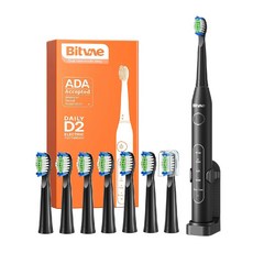 Bitvae 超音波電動牙刷 5檔清潔模式 全機防水, 1個, D2 含8個刷頭
