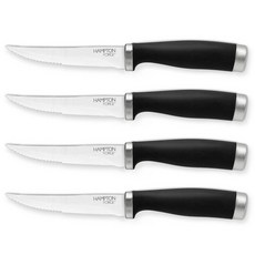 Hampton Forge Epicure–12.7cm(5인치) 톱니 유틸리티 나이프 - 블랙_164552, Steak Knives, Set of 4_164552