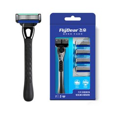 OUNO FlyDear飛帝 老式手動六層不銹鋼刀片刮鬍刀組，盒裝設計方便攜帶，打造乾淨舒適的剃須體驗, 飛帝盒裝剃鬚刀（1刀柄+5刀頭）, 1個