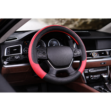 블루S 자동차 핸들커버 고급가죽 핸들커버 사계절용 전차종 자동차용품, 레드