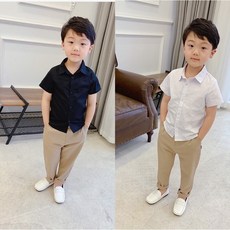 90-170碼男童休閒襯衫長褲套裝 兒童韓版西裝套裝 學生卡其褲 男孩短袖襯衫蘿蔔褲 哈倫褲 兒童西裝長褲