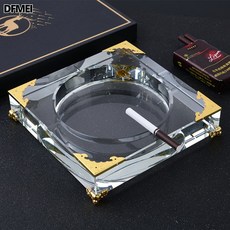 DFMEI 水晶菸灰缸創意時尚家用大號奢華客廳辦公室KTV個性潮流菸缸, 1個, 10cm方形透明款—金邊龍角B款⚑✦:如圖