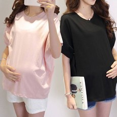 1+1 임부복 상의 봄 여름 임산부 캐주얼 솔리드 반팔 티셔츠 빅사이즈 루즈핏 여자 반팔티 WMY