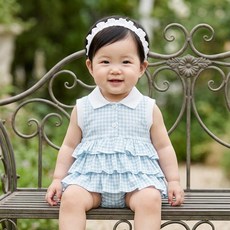 몽실이 블루체크캉캉나시바디수트