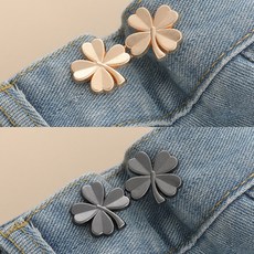1+1 네잎클로버 허리 줄이기 매직 요술 단추 후크 조절 버클 고리 셀프 수선, 1개, 골드+블랙