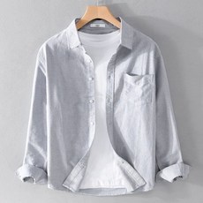 인어미남 남성 린넨 셔츠 얇은 통기성 심플 솔리드 캐주얼 롱슬리브 여름용
