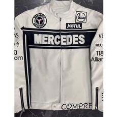 메르세데스 바람막이 바이크 바이크 윈드러너 자켓 화이트 레이싱 레더 자켓 S, 화이트 레이싱 레더 자켓 XL