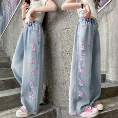 해피유통여아 패션 찢어진 청바지 와이드 팬츠 트렌디 디자인14세 이상 XG03