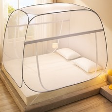 아뜰라임 원터치 침대 텐트 양문형 사각 모기장, 사각그레이, 1개