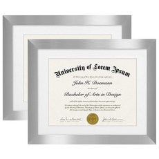 Americanflat 27.9 x 35.6cm11 x 14인치 졸업장 프레임 및 비산 방지 유리 - 21.6 x 27.9cm8.5 x 11인치 프레임으로 사용 또는 매트가 없, 2팩, 실버