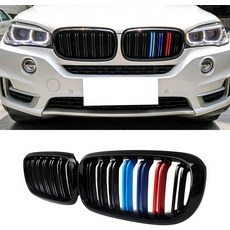 BMW용 MAXDOM 교체용 프론트 어퍼 그릴 핏2007-2013 X5 E702008-2014 X6 E71 - 글로스 블랙 더블 슬랫 ABS, F15 F16 F85 F86, Tri-Color