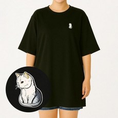 빅사이즈 루즈핏 감성 반팔티셔츠 데일리룩 88 프린팅 오버핏 고양이 포인트
