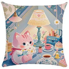 북유럽 고양이 도파민 카툰 일러스트 양면소파쿠션 솜포함 행운 행복 가정화목 기운상승 복 기원 탈부착 세탁가능 포근 촉감 홈데코 거실 민박 차량 사무실 허리지지 집들이 선물용, 40 x 40CM (솜포함 양면쿠션), 외국 북유럽 고양이-9