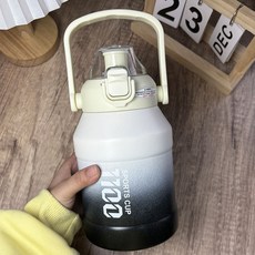 新款漸變大容量噸噸桶保溫杯高顏值運動水壺戶外便攜吸管大肚杯款, 1個, 1L, 漸變黑白-1100運動壺:食品級材質