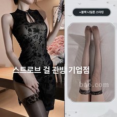 블랙로즈 개량 망사 시스루 민소매 트임 원피스, 블랙 메시 양말