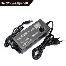 AC DC 9V-24V 가변 어댑터 3A 5A 다양한 전압 9V 12 V 24V 조정 가능 전원 공급 장치 V 8/34PCS 커넥터 암, [01] 9V-24V-3A, [04] With 34PCS, [01] EU
