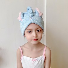 吸水絨毛兔子造型幹發帽, 天藍*兒童款,65*25釐米/55*20釐米, 1個