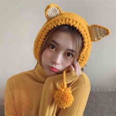 왐자몰 니트 짜임 귀도리 옐로우