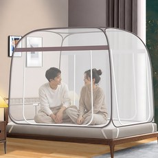바닥있는 스퀘어 트리플 도어 원터치 텐트형 모기장, 그레이