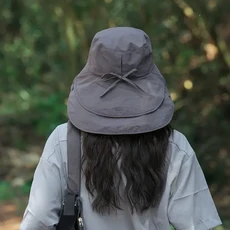 防曬護頸漁夫帽 女 夏季大簷透氣遮陽帽 登山帽, 深灰色 雙簷遮陽帽, 1個