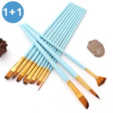 [1+1] 2셋트 프리미엄 12pcs 유화 수채화 아크릴 다용도 브러쉬 미술붓, 핑크+핑크, 1개