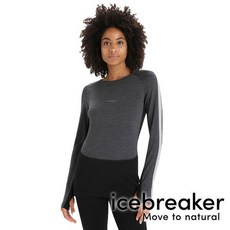 【icebreaker】女羊毛網眼圓領長袖上衣『灰/黑』0A56HL
