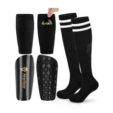 Hryrbay 아동용 축구 정강이 보호대 유아 패드 소매 및 양말 포함 만 3-16세용 보호용 경량 장비 월드컵에서 영감을 받은 놀이 훈련에 이상적 화이트 M, Black