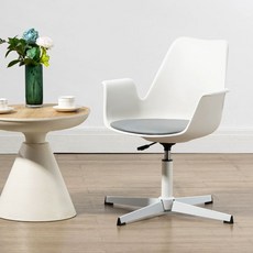 심플 회전식 컴퓨터 그레이 팔걸이 높이조절 의자 쿠션, 팔걸이 없음, 스완체어화이트등받이연회색쿠션있음화이트다리